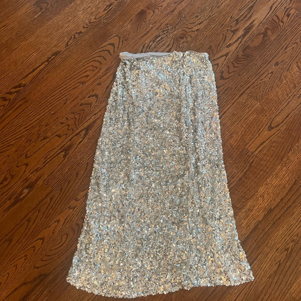 Mango Silver Sequin Midi Skirt